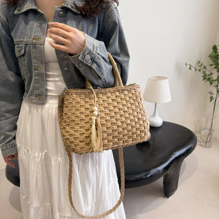 Braided Strap Paper Weave Shoulder Bag