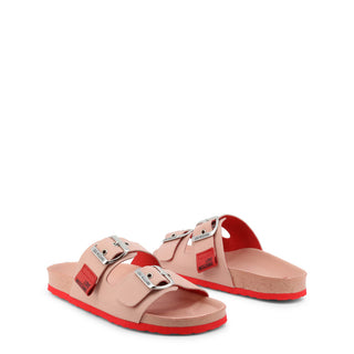 Love Moschino - Double-Strap Leather Sandals with Oversized Buckles