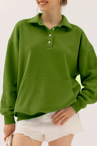 Ninexis Full Size Quarter-Button Collared Sweatshirt