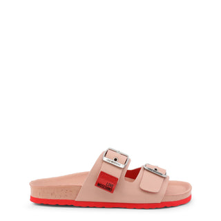 Love Moschino - Double-Strap Leather Sandals with Oversized Buckles