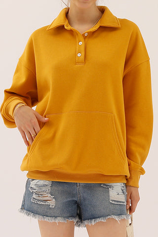 Ninexis Full Size Quarter-Button Collared Sweatshirt