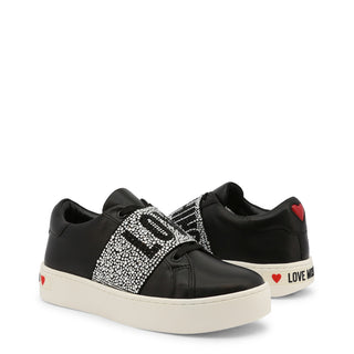 Love Moschino - Slip-On Sneakers with Rhinestone Embellished Elastic Strap