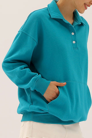 Ninexis Full Size Quarter-Button Collared Sweatshirt