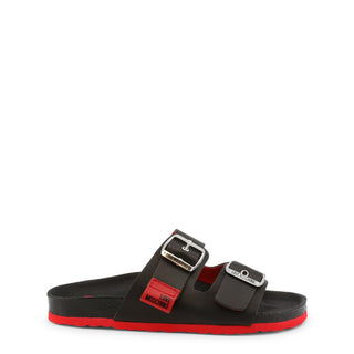 Love Moschino - Double-Strap Leather Sandals with Oversized Buckles