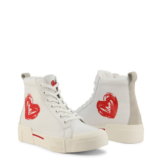 Love Moschino - Ankle-Top Platform Leather Sneakers with Heart Logo