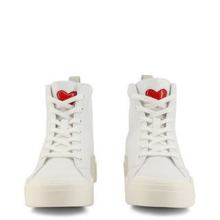 Love Moschino - Ankle-Top Platform Leather Sneakers with Heart Logo