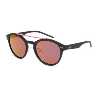 Polaroid - Round Black and Pink Sunglasses with Mirrored Lenses