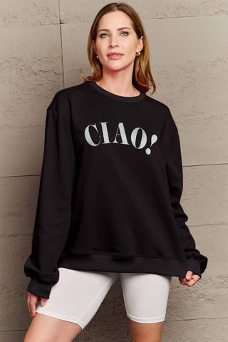 Simply Love Full Size CIAO！Round Neck Sweatshirt