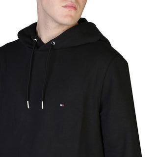 Tommy Hilfiger - Hooded Black Sweatshirt with Pockets and Ribbed-Hem