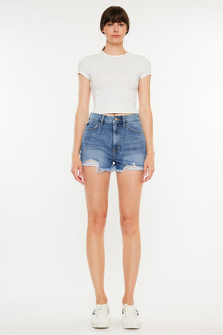 Kancan Distressed Raw Hem High Waist Denim Shorts