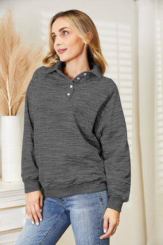 Ninexis Full Size Quarter-Button Collared Sweatshirt