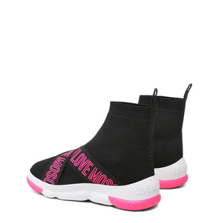 Love Moschino - Black High-Top Platform Sneakers with Pink Contrast Logo Print