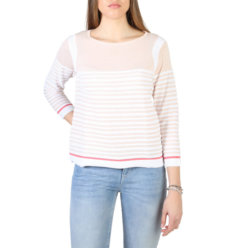 Armani Jeans - Cotton Boat-Neck 3/4-Sleeved Striped Sweater