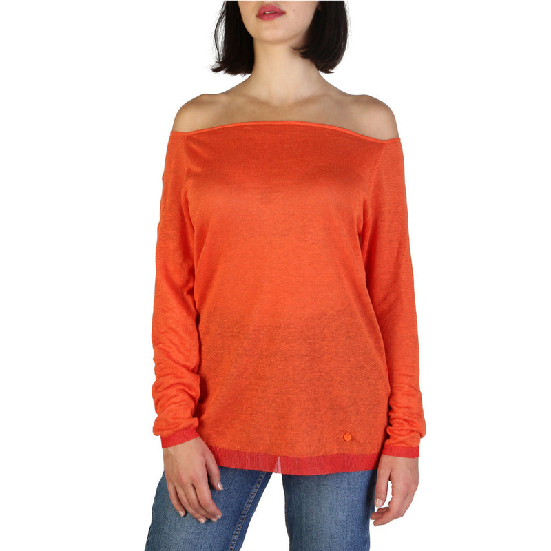 Armani Jeans - Linen Off-Shoulder Tie-Back Sweater Orange