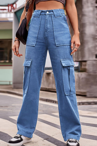 Buttoned High Waist Loose Fit Jeans