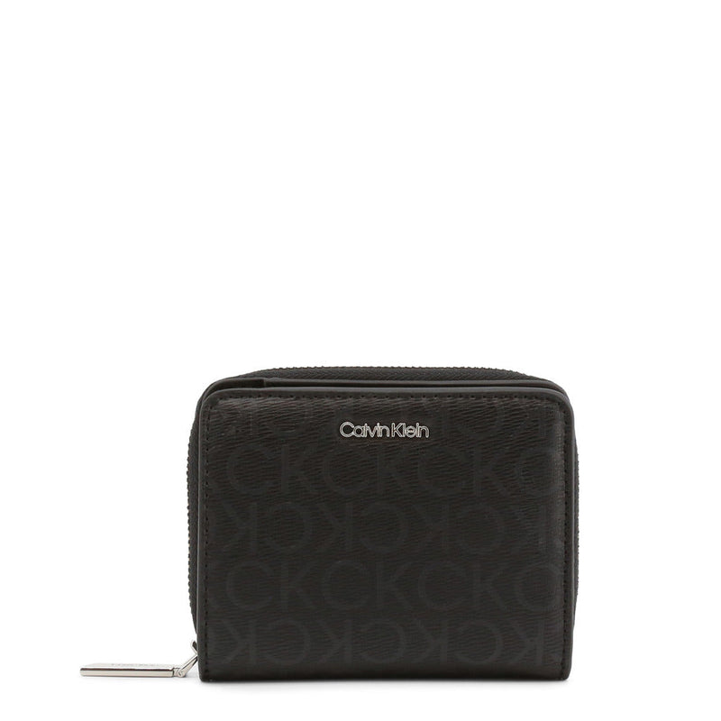 Calvin Klein Coin Purse - Embossed Black Clasp Wallet with Logo Print