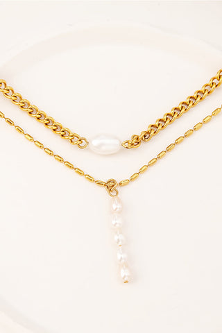 Double-Layered Freshwater Pearl Stainless Steel Necklace