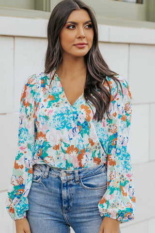 Floral Long Balloon Sleeve Blouse