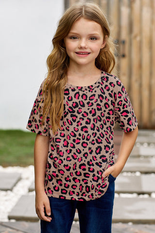 Girls Leopard Dropped Shoulder Tee