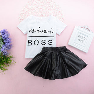 Girls MINI BOSS Graphic Tee and Skirt Set