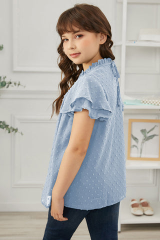 Girls Swiss Dot Smocked Flutter Sleeve Blouse