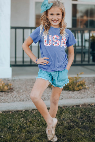 Girls USA Leopard Graphic Tee