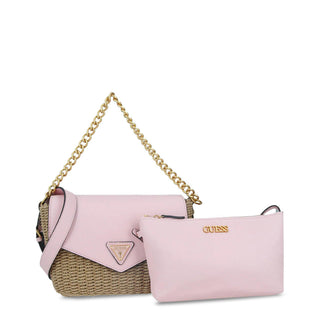 Guess - Weaved Shoulder Bag with Pink Flap and Matching Pouch