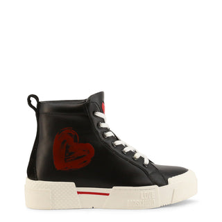 Love Moschino - Ankle-Top Platform Leather Sneakers with Heart Logo