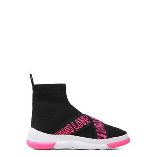 Love Moschino - Black High-Top Platform Sneakers with Pink Contrast Logo Print