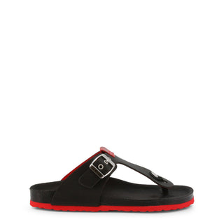 Love Moschino - Buckled Strap Leather Flip-Flops with Solid Color Soles