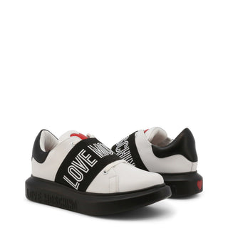 Love Moschino - Platform Leather Sneakers with Brand Logo Strap