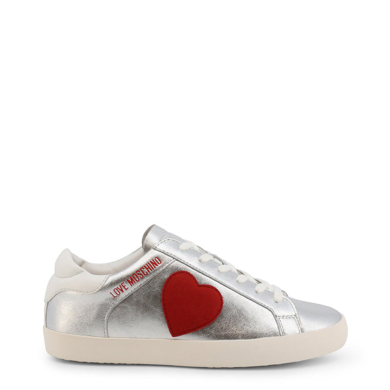 Love Moschino - Silver Leather Sneakers with Heart Logo