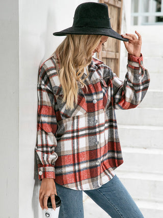 Meet You Outside Plaid Button Down Curved Hem Shacket