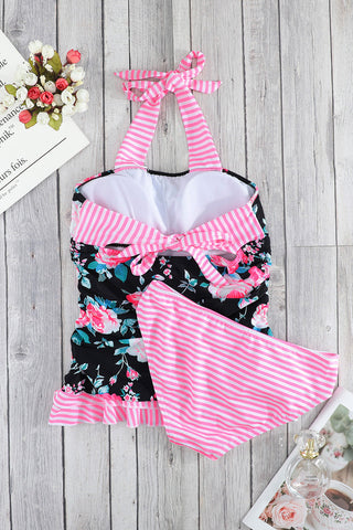 Mixed Print Tie-Back Two-Piece Swimsuit