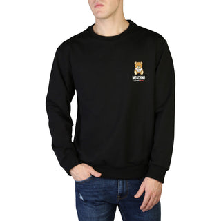 Moschino - Black Round Neck Ribbed-Hem Sweatshirt with Logo