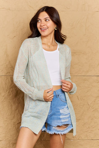 OOTD Cozy Era Cable Sweater Cardigan in Light Green