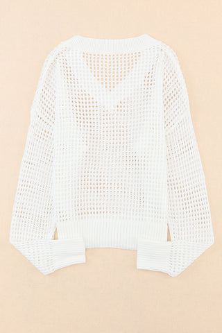 Openwork V-Neck Dropped Shoulder Knit Top