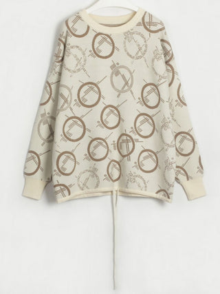 Patterned Drawstring Hem Sweater