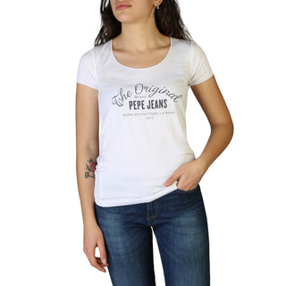 Pepe Jeans - Wide-Neck Natural Viscose T-Shirt with Printed Logo