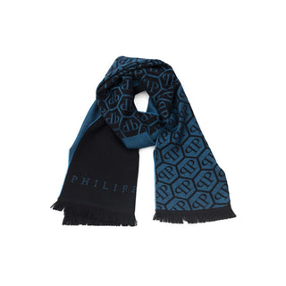 Philipp Plein - patterned scarf with logo, blue, brown