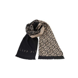 Philipp Plein - patterned scarf with logo, blue, brown