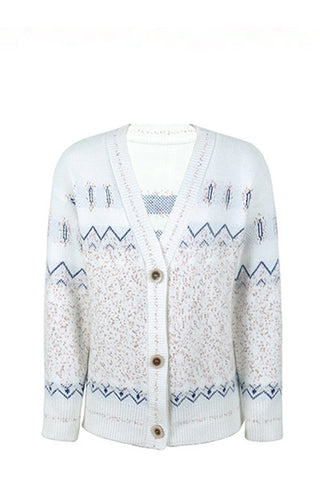 Printed V-Neck Buttoned Cardigan