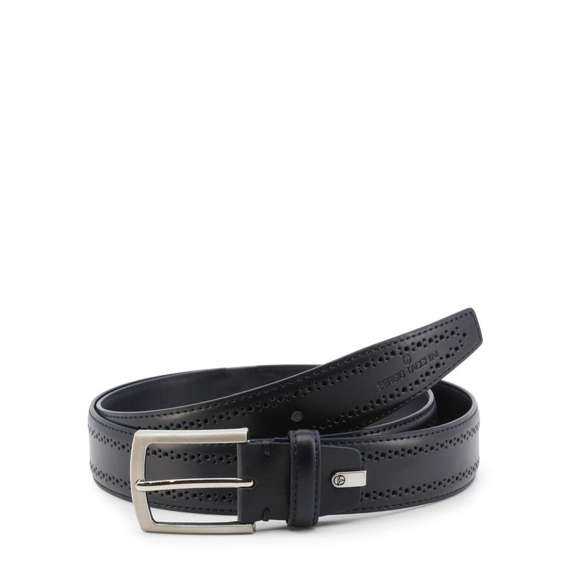 Sergio Tacchini - Leather Pinhole Belt with Silver Buckle and Logo