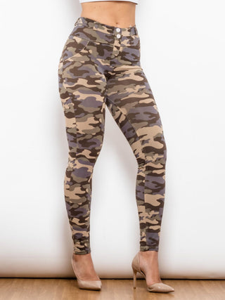 Shascullfites Full Size Camouflage Buttoned Leggings