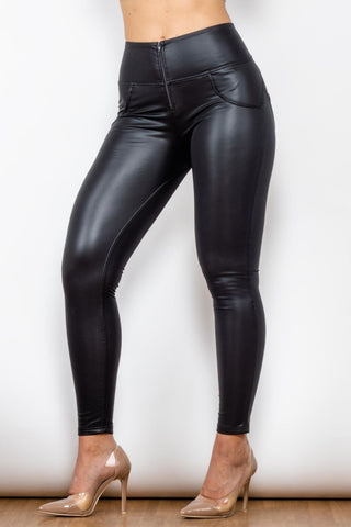 Shascullfites Full Size PU Leather Zip Detail Leggings