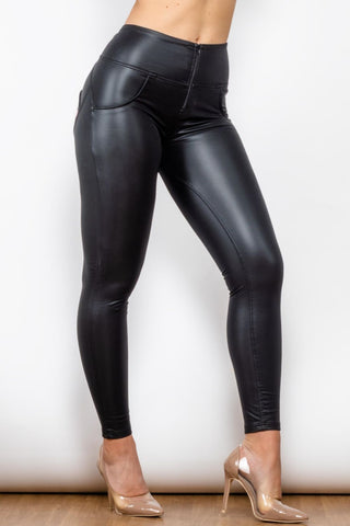 Shascullfites Full Size PU Leather Zip Detail Leggings