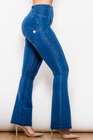 Shascullfites High Waist Zip Detail Flare Long Jeans