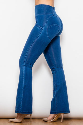 Shascullfites High Waist Zip Detail Flare Long Jeans