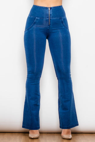 Shascullfites High Waist Zip Detail Flare Long Jeans