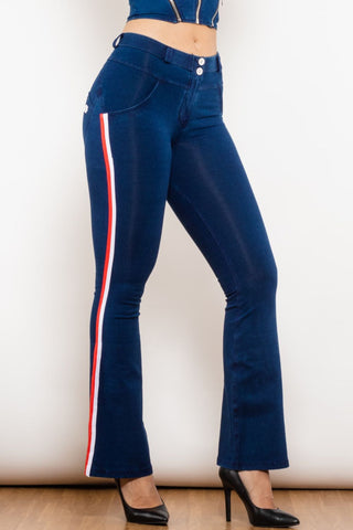 Shascullfites Side Stripe Buttoned Bootcut Jeans